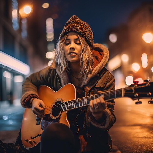 Photo girl playing guitar