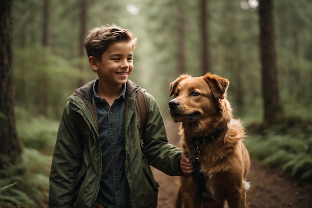 Photo girl playing in the meadow with a dog on a summer day