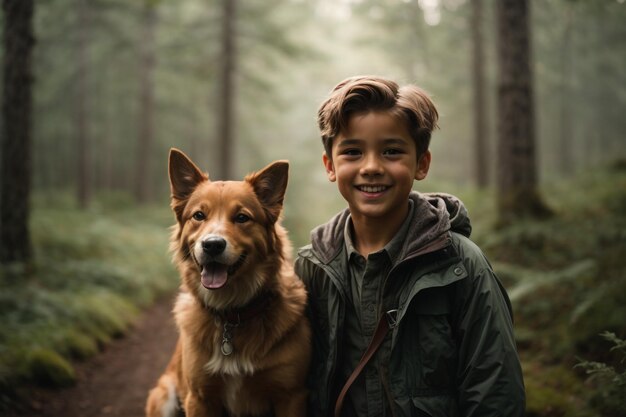 Photo girl playing in the meadow with a dog on a summer day