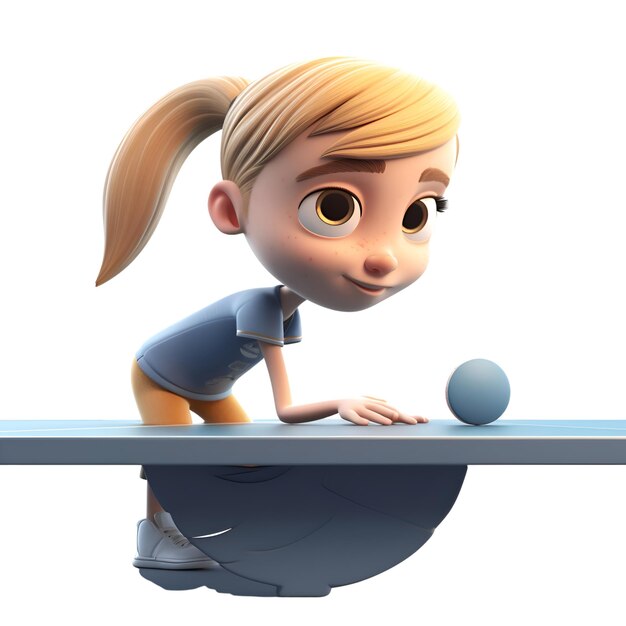 Girl playing table tennisisolated on white background3d render