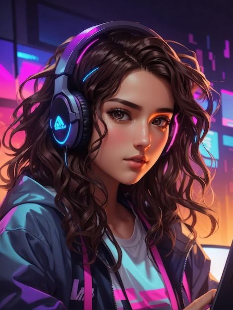 girl playing a video game while wearing headphones