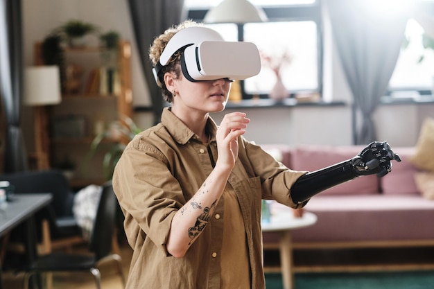 Girl playing virtual reality game