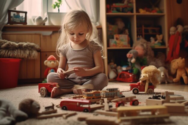 A girl playing with toy on the floor