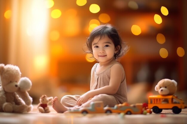 A girl playing with toy on the floor