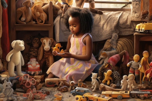 A girl playing with toys in the floor