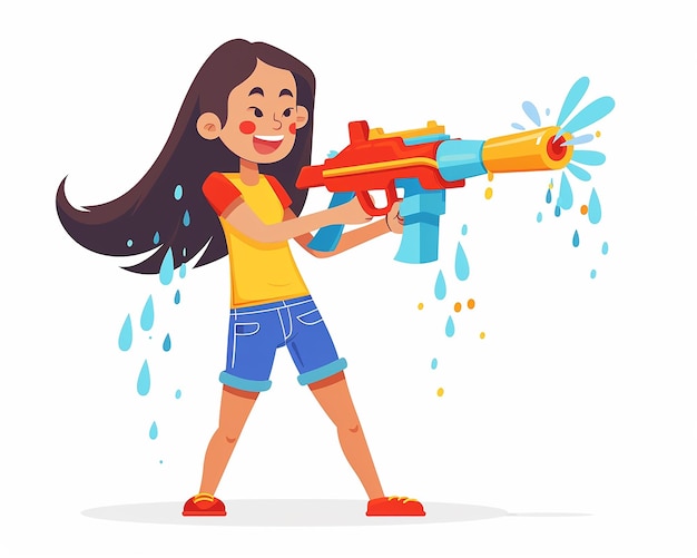 Photo girl playing with water gun vector illustration