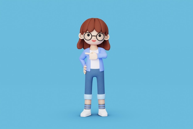 소녀 포인팅 측면 3d 렌더링