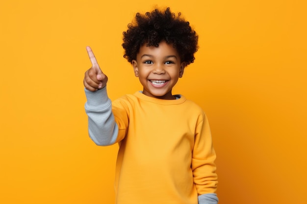 Photo girl points her finger banner with copyspace for advertising and promotions