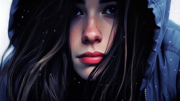 Портрет девушки холодной зимой, созданный искусственным интеллектом