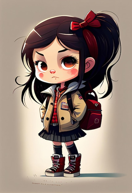 Girl pose with backpack chibi cartoon