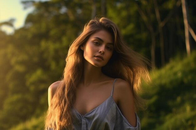 Girl poses in nature in a medium shot