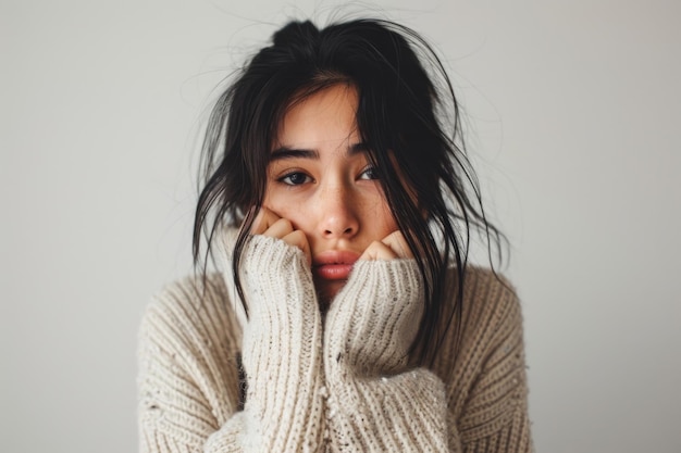 Girl Poses In Studio While Dealing With Cold