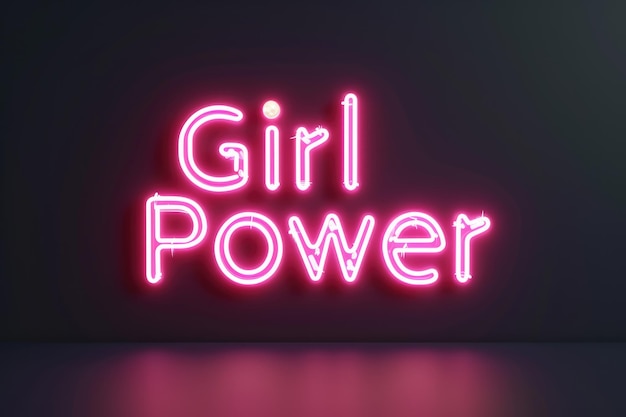 Girl Power в неоново-розовых огнях, ярко на темном фоне