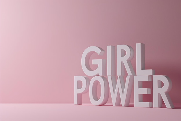 Girl power tekst in vet 3D op roze achtergrond