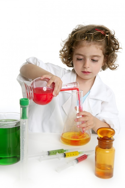 Girl pretending to be doctor in laboratory