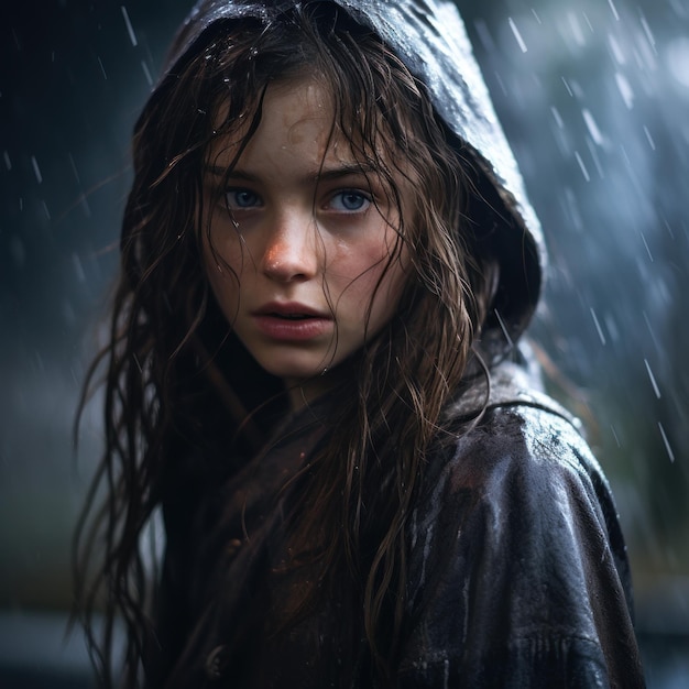 A girl in the rain