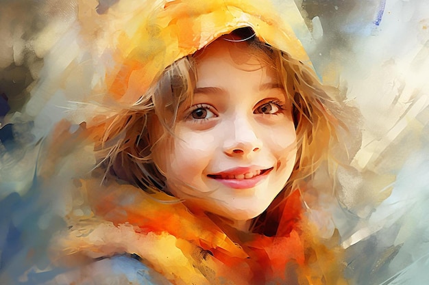 A girl in a raincoat with a colorful background.