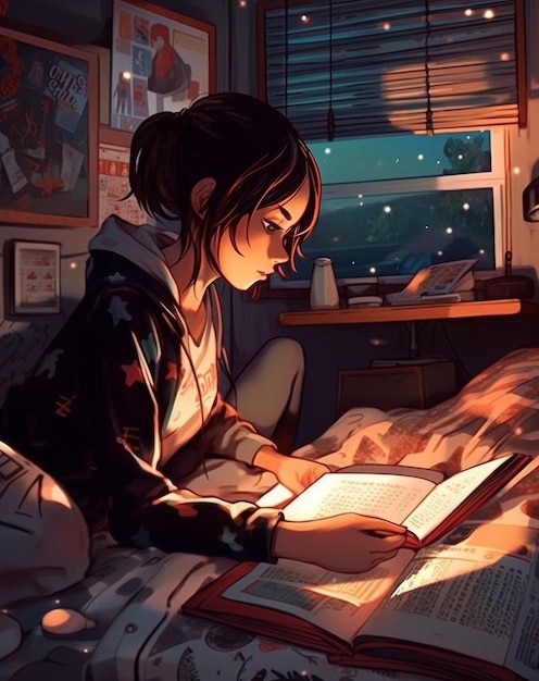 Premium AI Image | The girl reading a book by the window