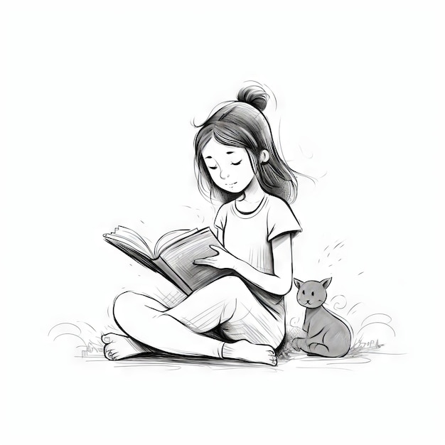 A girl reading book sketch