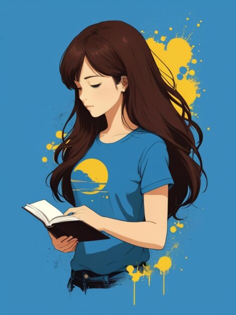 девушка читает книгу идея дизайна футболки