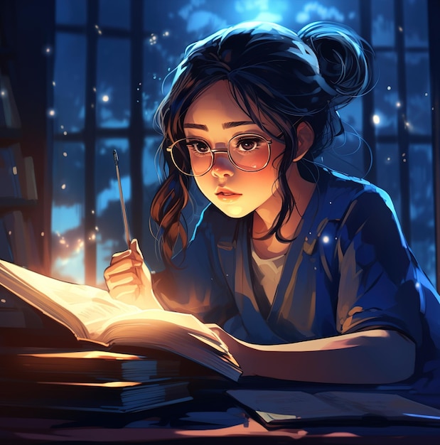 Premium AI Image  A girl reading book sketch