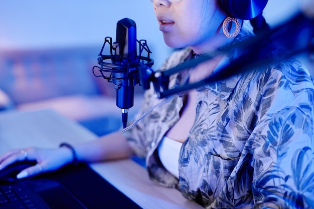 Girl Recording Podcast Closeup