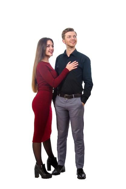 Girl in a red dress and a man in a black shirt