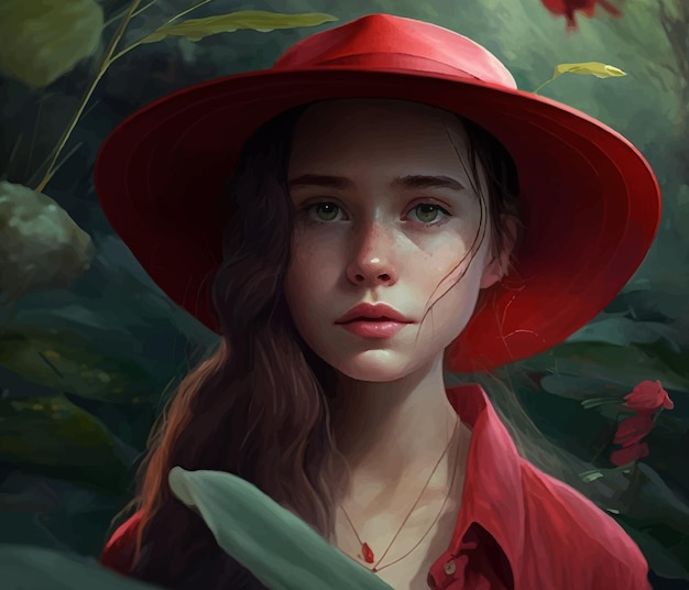 A girl in a red hat and red hat