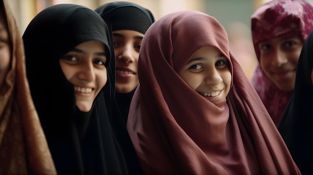 A girl in a red hijab and a girl in a black hijab