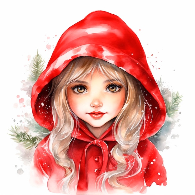 a girl in a red hood on a white background