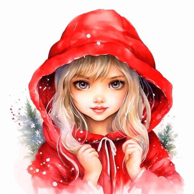 a girl in a red hood on a white background