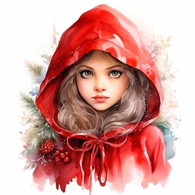 a girl in a red hood on a white background