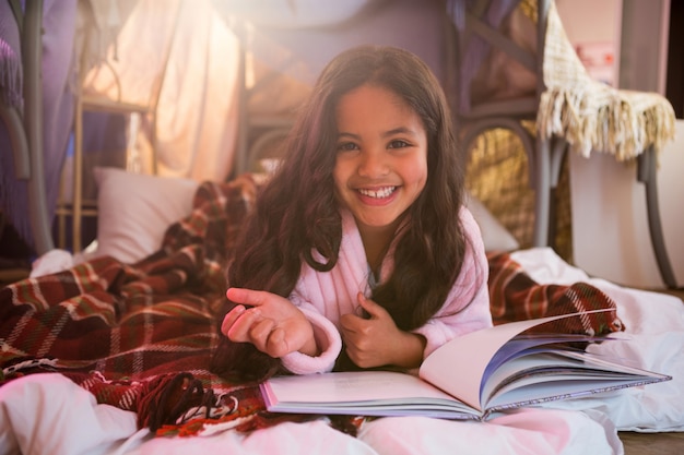 Girl relaxing on mattress