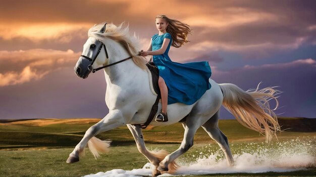 The girl rides a horse