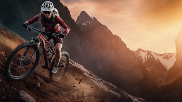 Girl riding bike in mountains