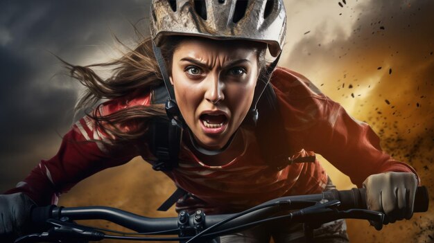 Girl riding bike in mountains