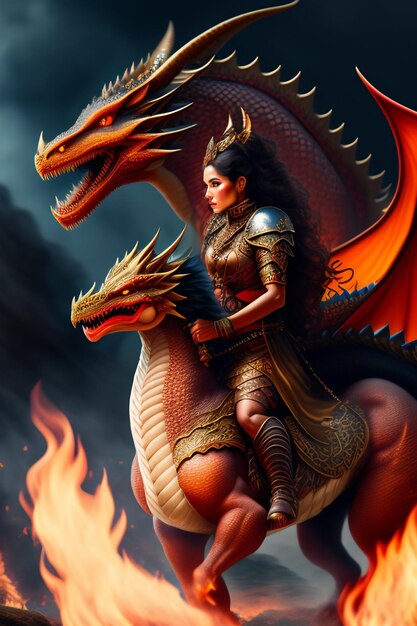 Photo a girl riding a dragon