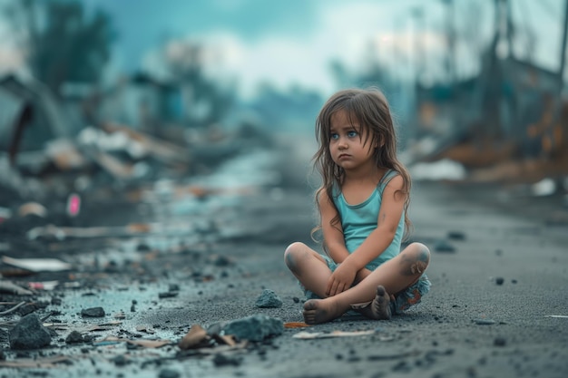 Photo a girl in a ruined world after the war