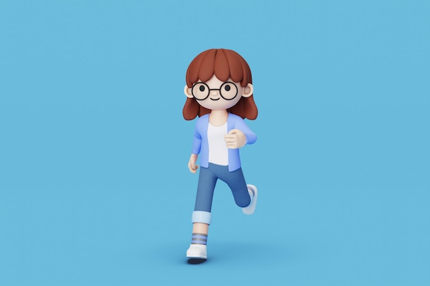 Photo girl running 3d render