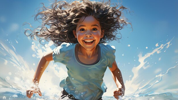 Girl running with a bottle of water