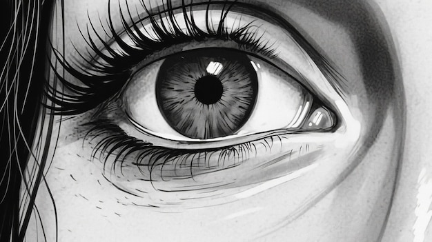 Girl's eye closeup black and white image Fantasy concept Illustration painting