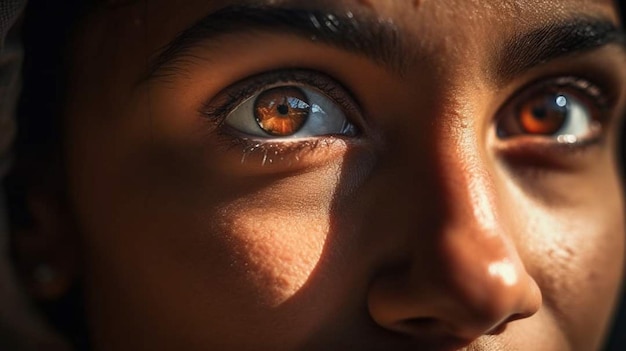 A girl's eye is reflected in the sun