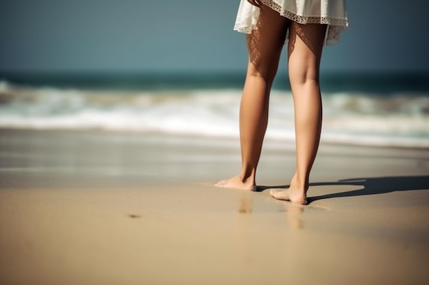 Girl's legs on the beach Created with generative Ai technology