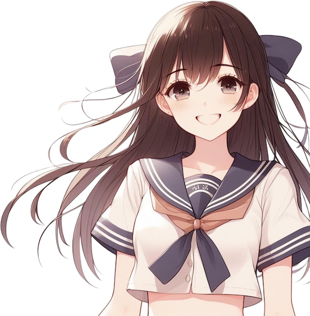 Photo a girl in a sailor uniform with a bow on her shirt