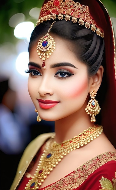 A girl in a sari with a red sari