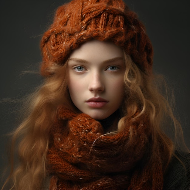 a girl in a scarf made of woolen threads portrait of a young woman closeup