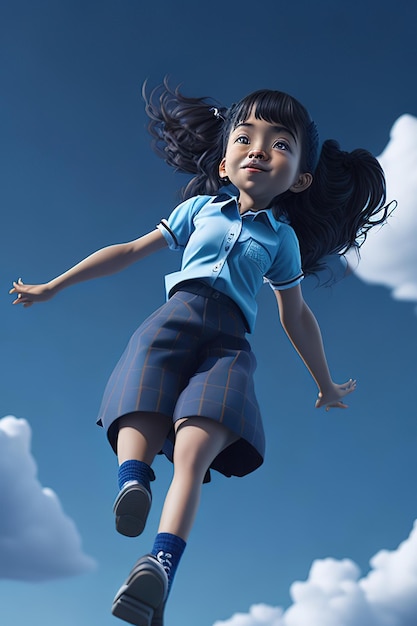 Девушка в школьной форме летит в небе Генеративный ИИ