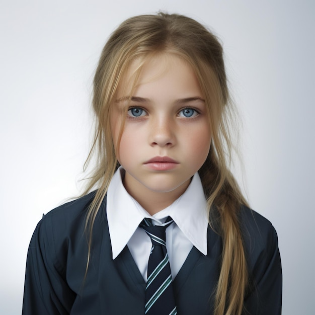 Girl in school uniform on white background AI Generative