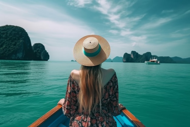 Girl sea boat Travel ocean attractive Generate Ai