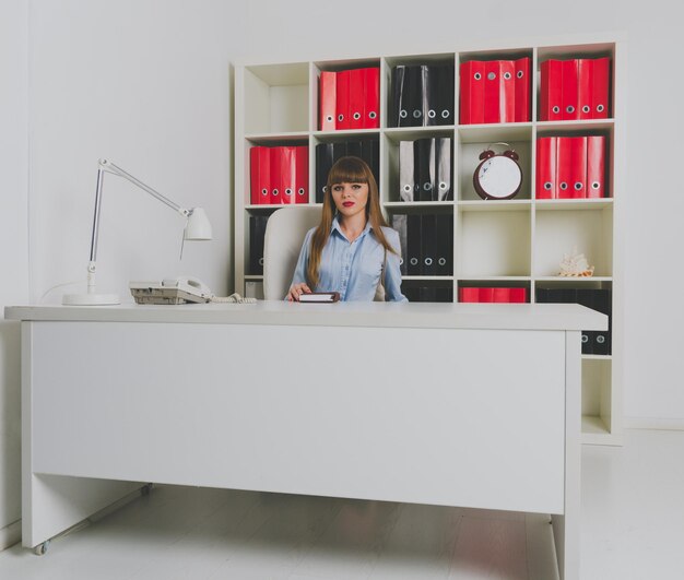 The girl, the Secretary at the Desk.